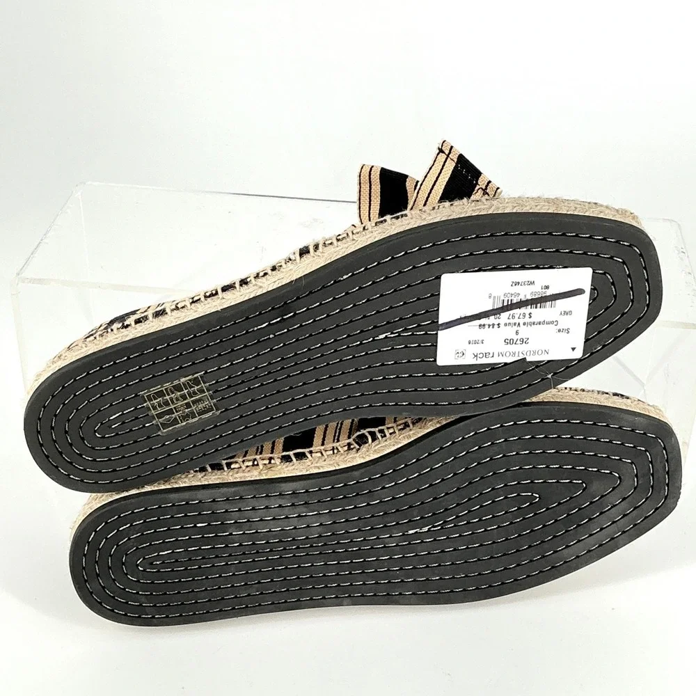 Tory Burch Size 6 Bow Espadrille Flats Black Tan NEW Vintage Striped Canvas $248